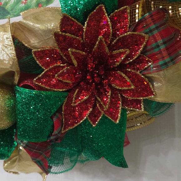 ✨🌺 "Merry Christmas & Goodnight" Red, Green & Gold Wreath 🌺✨ - Picture 4 of 5